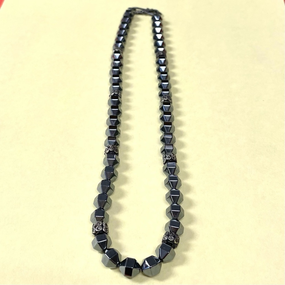 80s Hematite & Marcasite Necklace, 18”